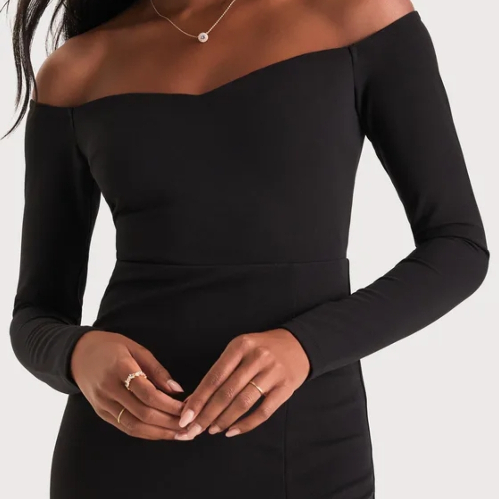 Classic Allure Black Off-the-Shoulder Long Sleeve Maxi Dress - Picture 2 of 5
